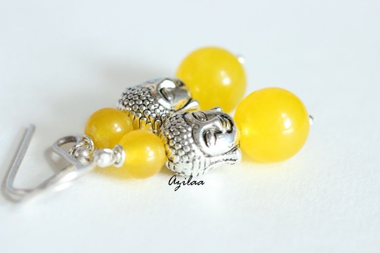 Buddha Canary Yellow Gemstone Sterling Silver Beaded Earrings
