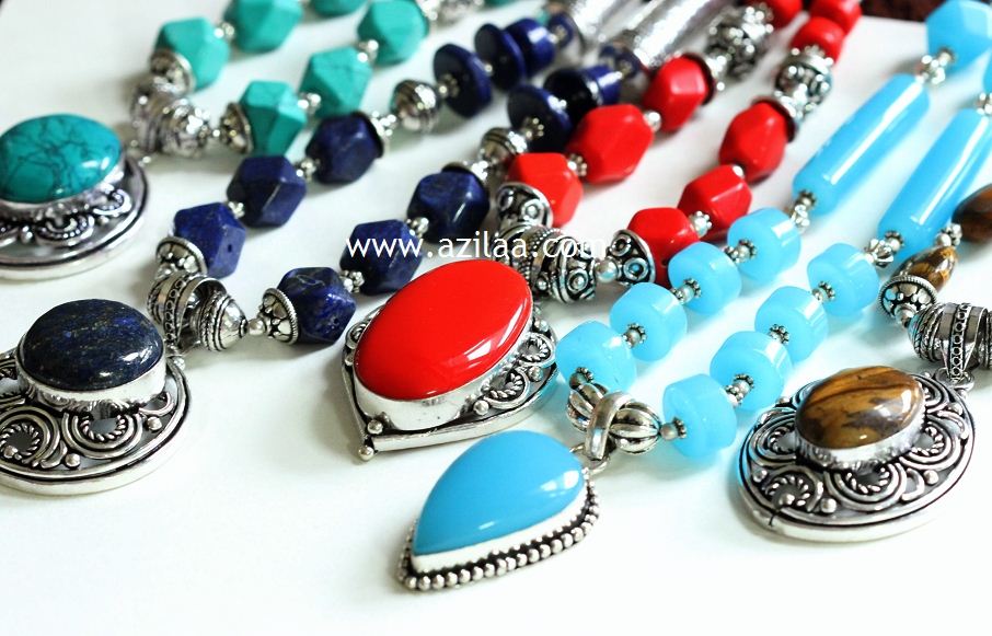 Beaded blue quartz handmade necklace earring set