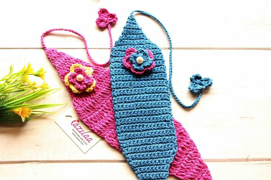 Cute baby pink and blue flower crochet handmade headbands