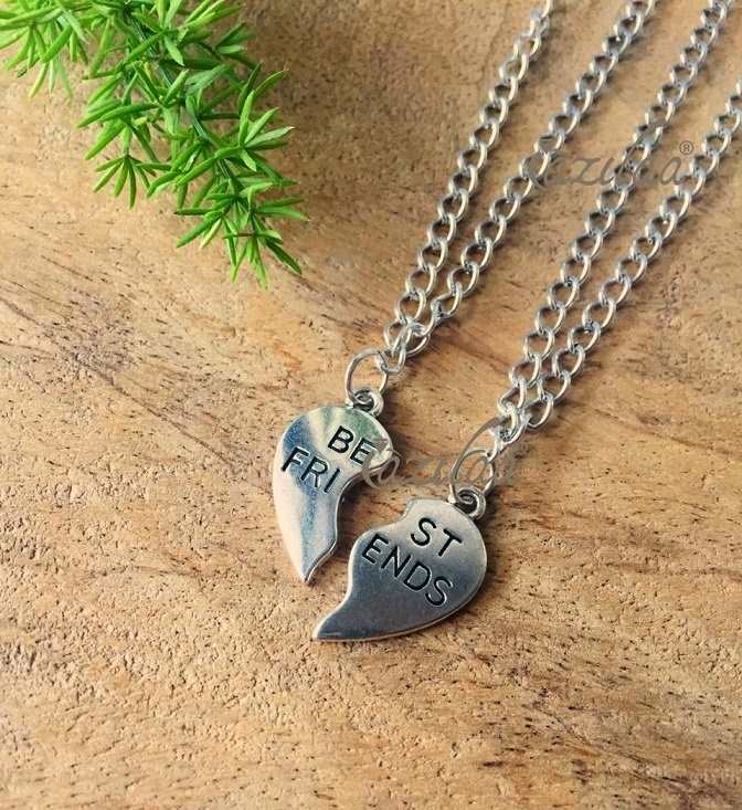 Best friends charm heart  two pendant chain necklaces