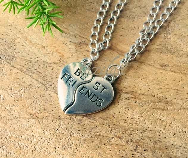 Best friends charm heart  two pendant chain necklaces