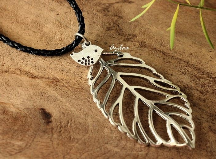 BigLeaf bird charm pendant with cord statement necklace 