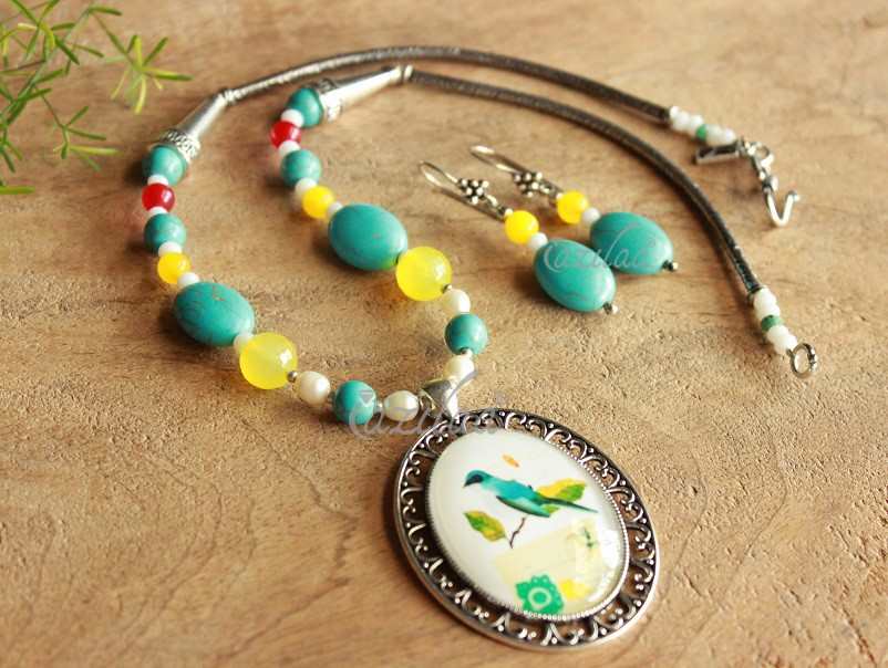 Blue Bird Contemporary pendant gemstone beaded  set