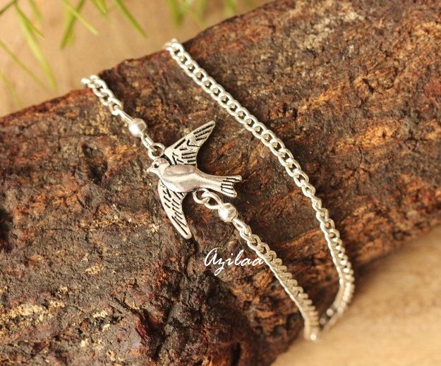 Bird charm Silver plated chain handmade Anklet