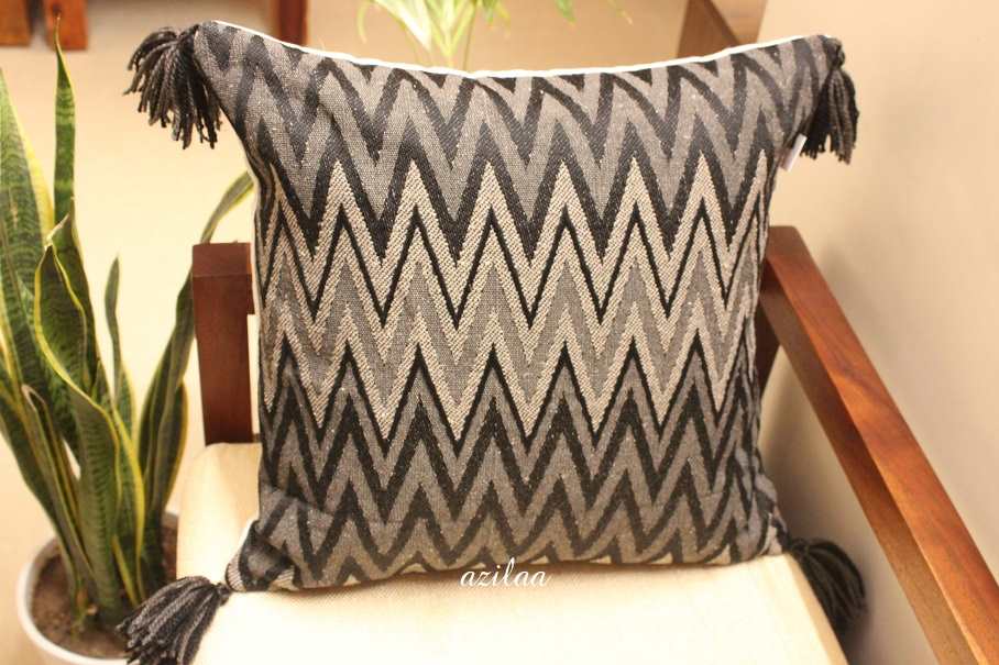 Black  Grey geometric handloom handmade cushion cover 1