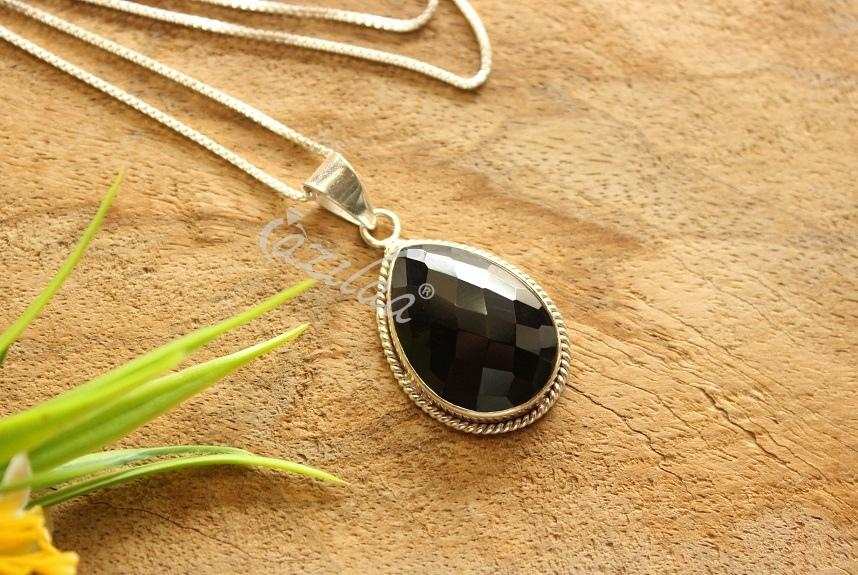  Black ONYX drop pendant, Gemstone handmade silver pendant