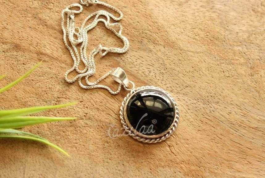  Black ONYX round pendant, Gemstone handmade silver pendant