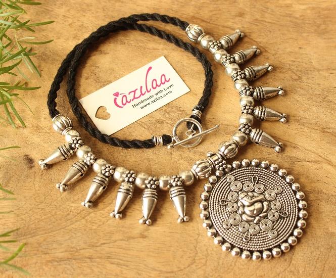 Black Onyx Ganesha gemstone artisan handmade necklace set