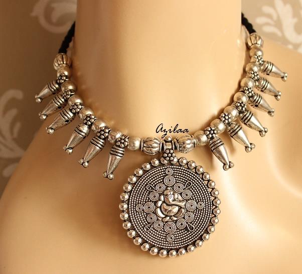 Black Onyx Ganesha gemstone artisan handmade necklace set