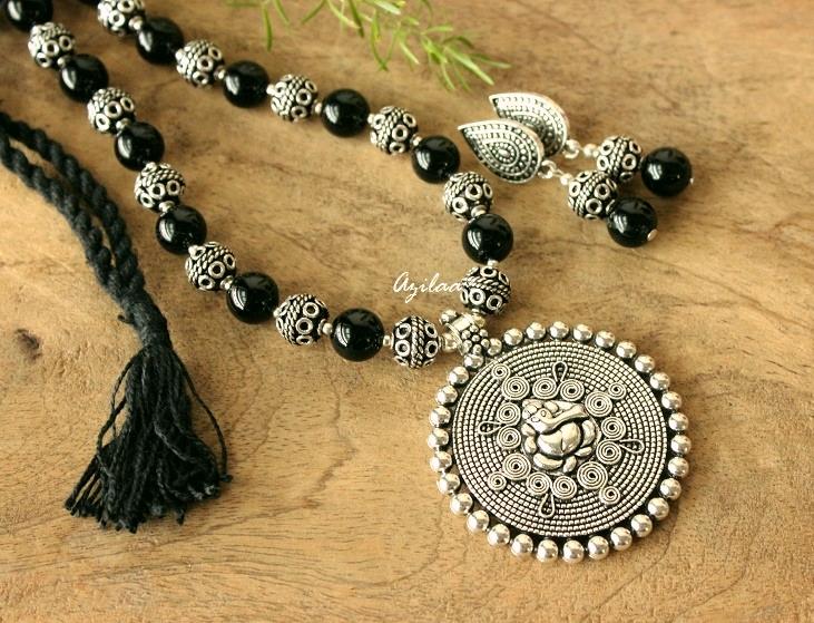 Black Onyx gemstone Ganesha handmade jewellery set