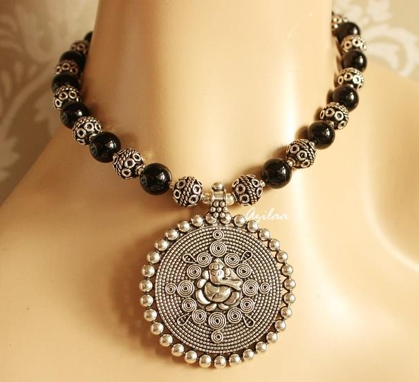 Black Onyx gemstone Ganesha handmade jewellery set