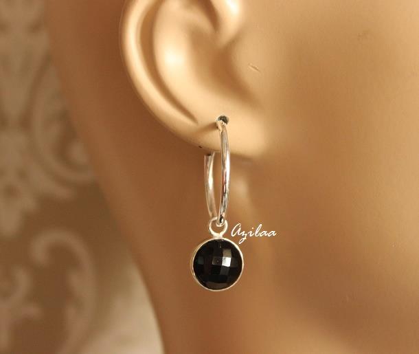 Black Onyx Sterling silver gemstone hoop earrings
