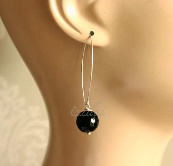 Black Onyx Sterling silver gemstone long dangler earrings
