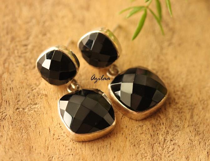Black Onyx  Sterling silver gemstone post earrings