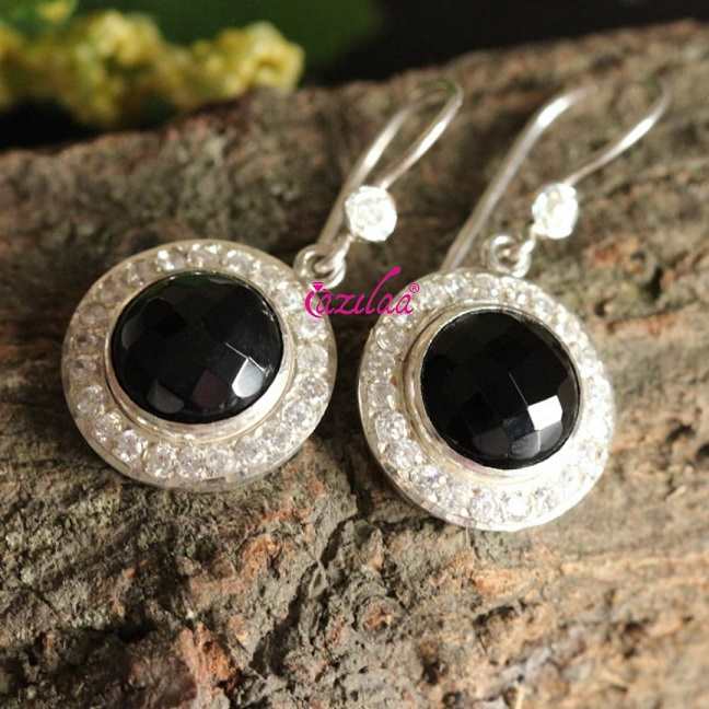 Black Onyx gemstone CZ sterling silver handmade earrings
