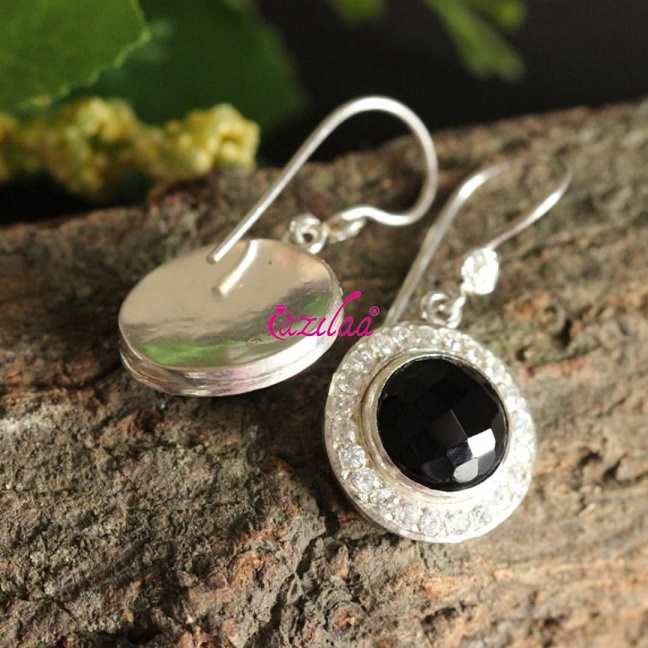 Black Onyx gemstone CZ sterling silver handmade earrings