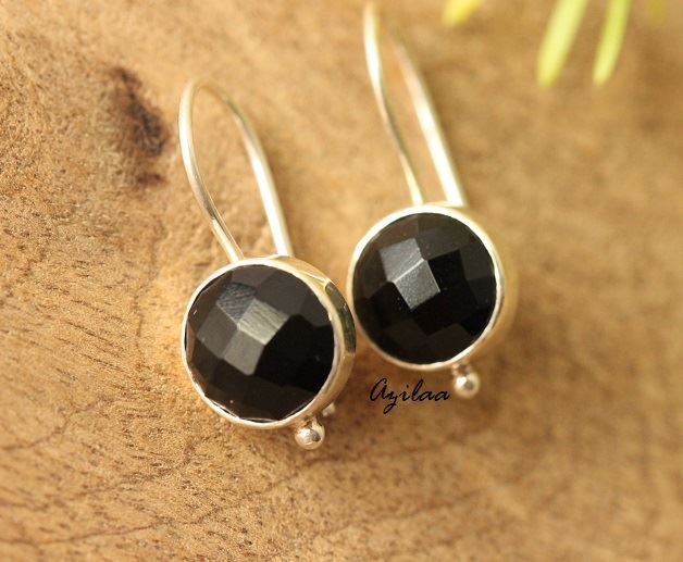 Black Onyx gemstone sterling silver pendant earrings handmade