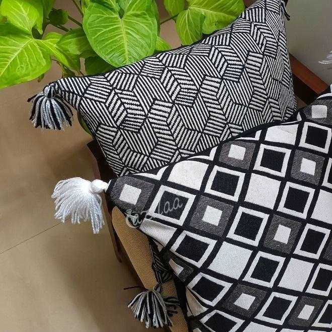 Black WHITE geometric handloom handmade cushion covers 02