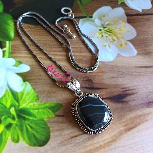 Black agate gemstone pendant chain 