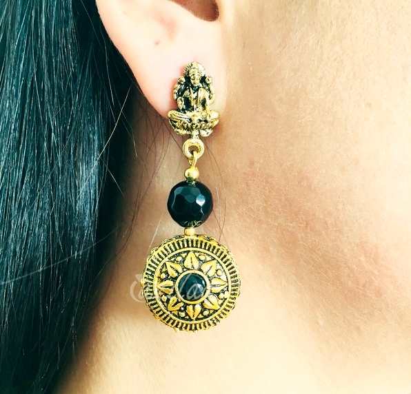 Godess Laxmi Black antique Gold Statement handmade necklace set