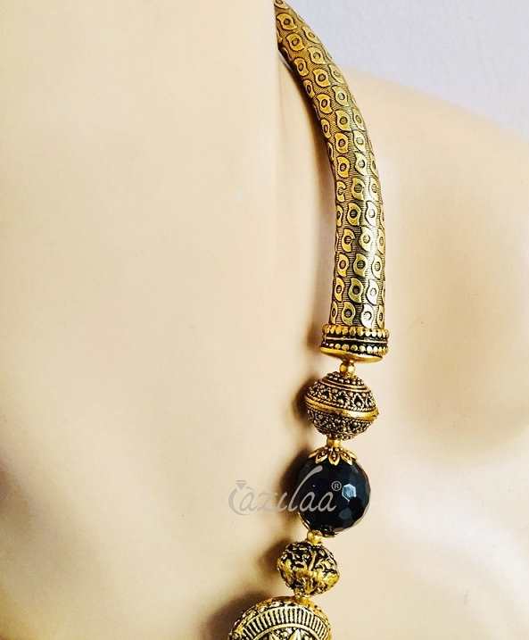 Peacock  Black gemstone antique gold tone necklace earrings set