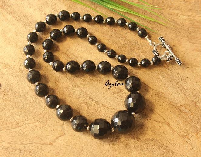 Black gemstone handmade silver necklace