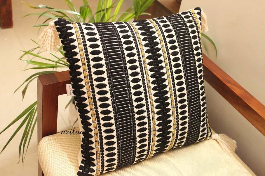 Black handloom handmade cushion covers