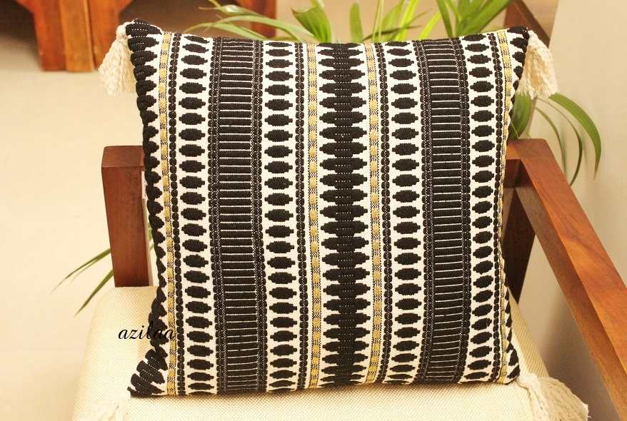 Black handloom handmade cushion covers