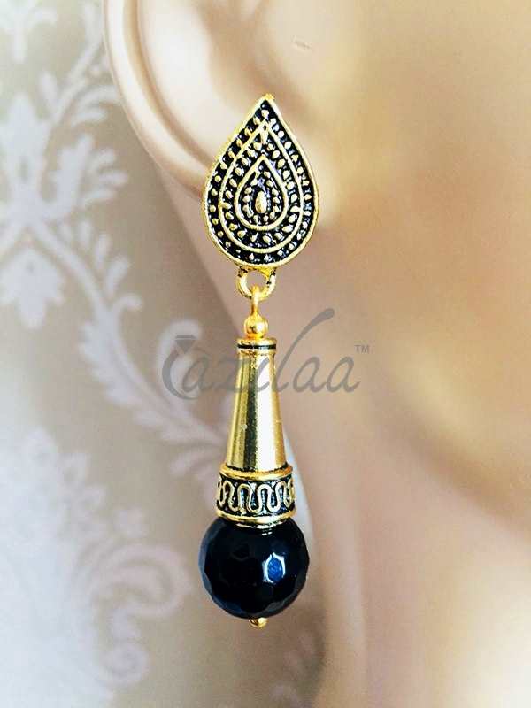 Black onyx Gold plated drop handmade earrings