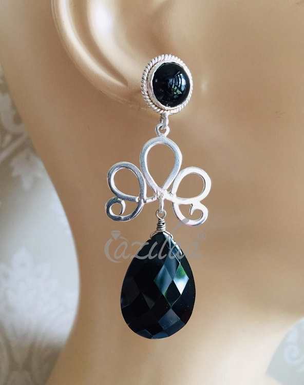 Black onyx Sterling silver artisan designer gemstone earrings