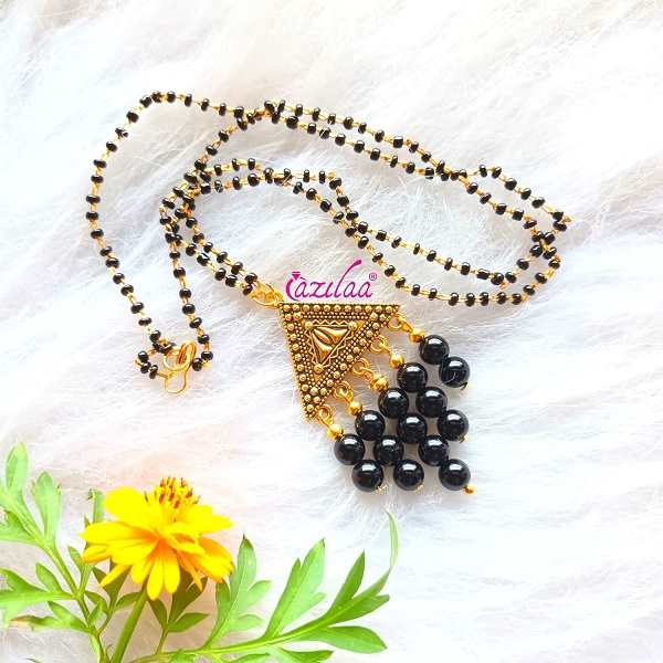 Black onyx gemstone golden Mangalsutra earrings set
