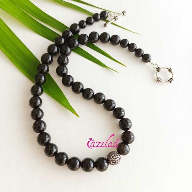 Black onyx gemstone necklace earrings set