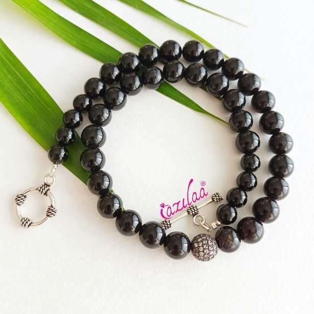 Black onyx gemstone necklace earrings set