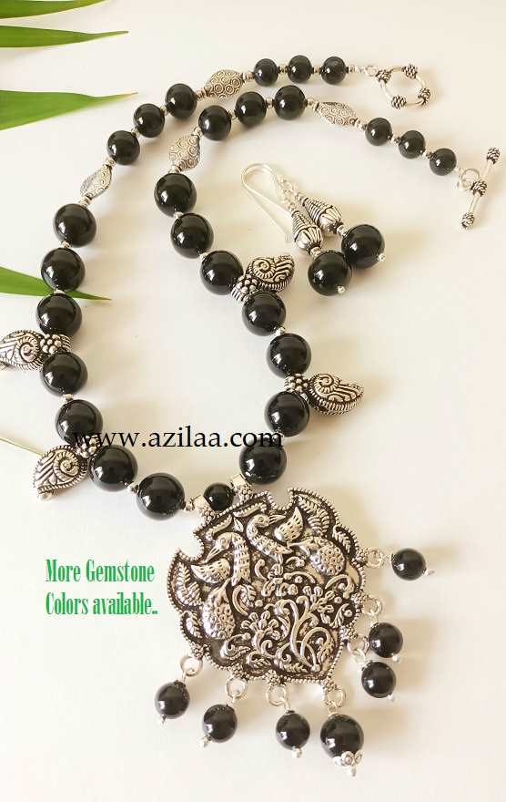  Black onyx gemstone necklace earrings set