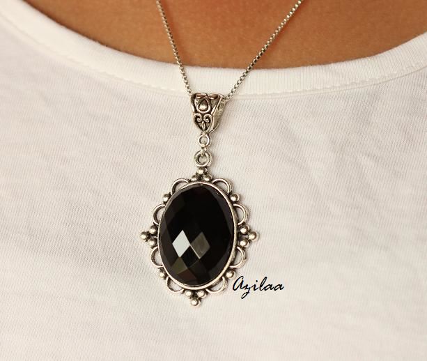 Black onyx gemstone pendant chain necklace 