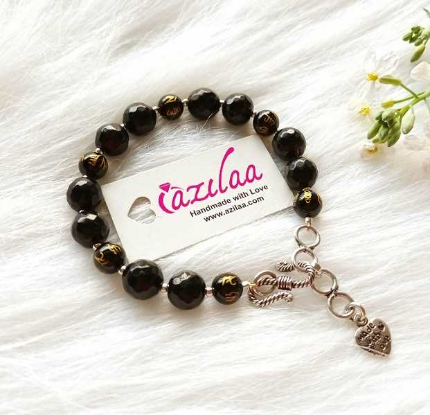 Black onyx mantra gemstone handmade bracelet 1
