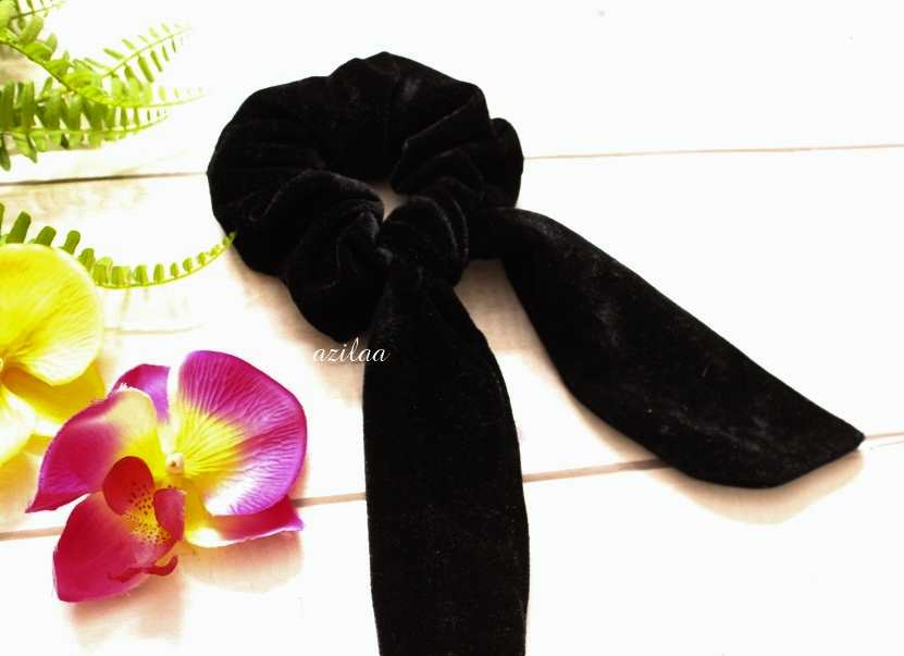 Black velvet  handmade large bow scrunchie