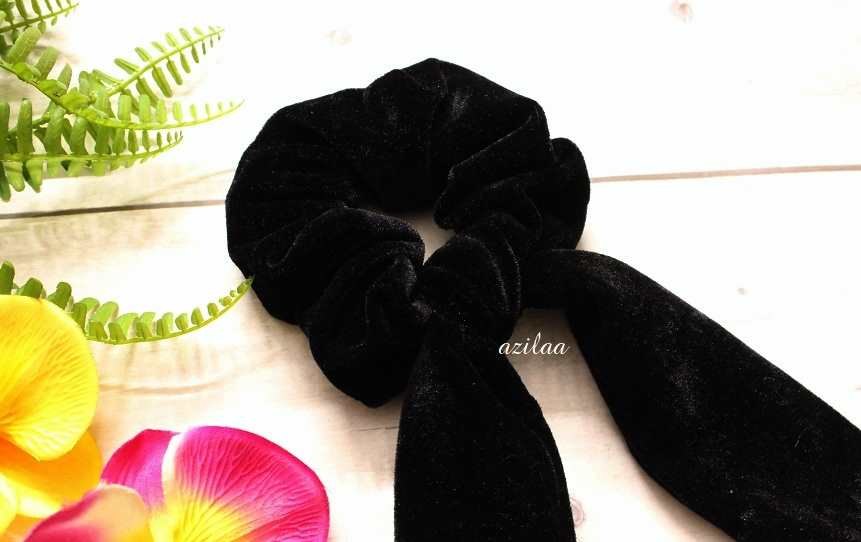 Black velvet  handmade large bow scrunchie