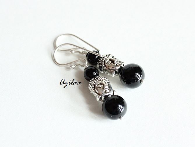 Black onyx Buddha silver gemstone handmade earrings