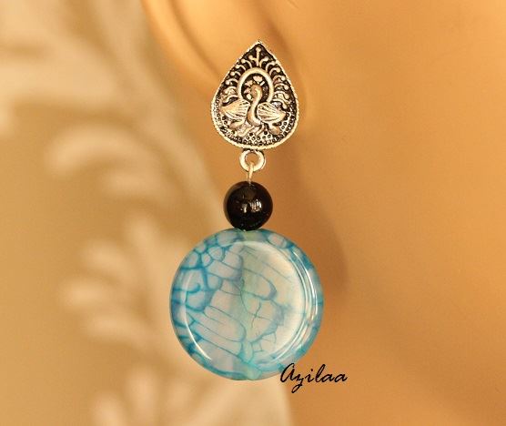 Blue Agate Designer  gemstone post earrings