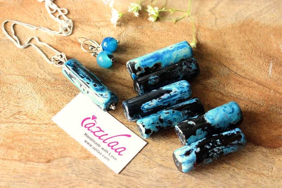 Blue Agate sterling silver GEMSTONE pendant necklace earrings set