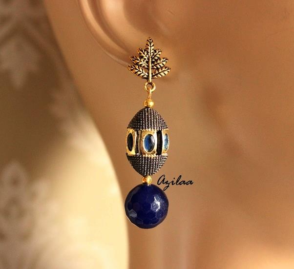 Navy blue earrings for saree, Womens designer earrings