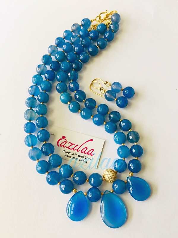 Blue Chalcedony gemstone handmade layered necklace set