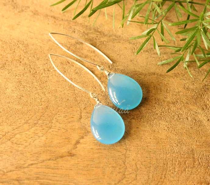 Blue Chalcedony gemstone sterling silver handmade earrings