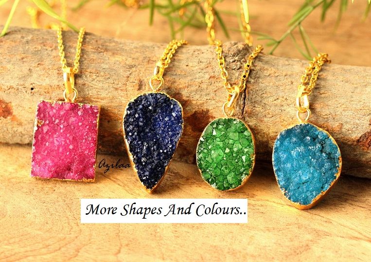 Blue Druzy gemstone gold plated pendant 