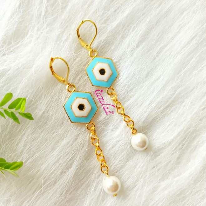 Blue Evil eye golden charm earrings