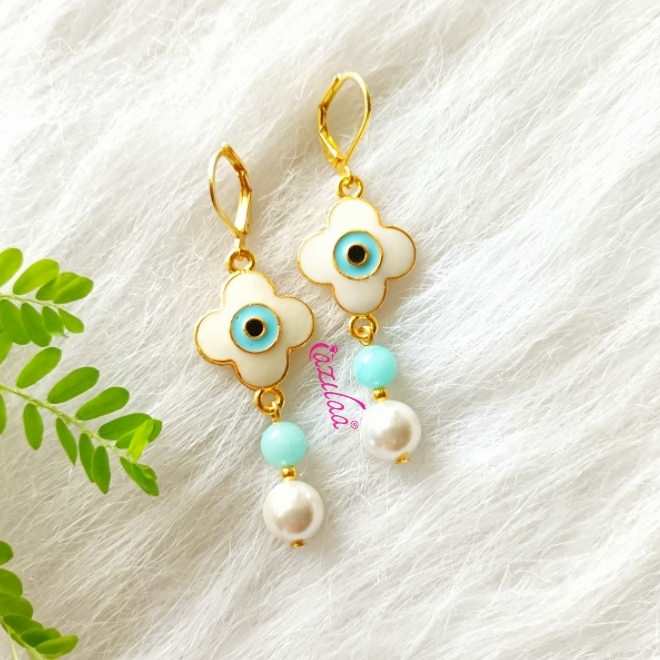 Light Blue Evil eye golden charm earrings
