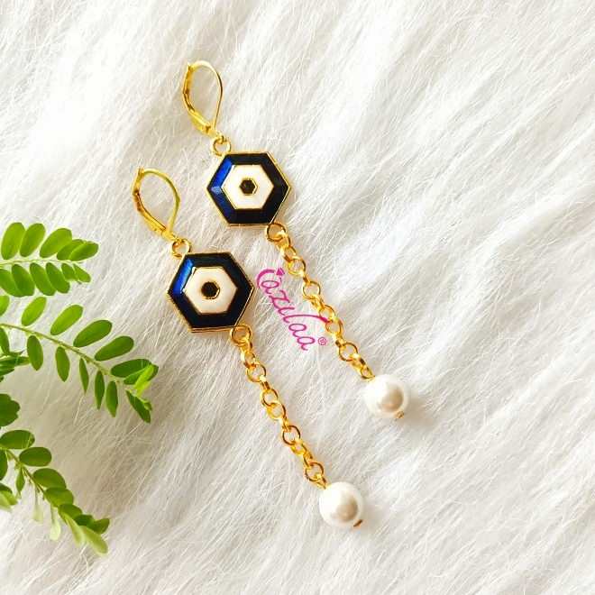 Blue Evil eye golden charm earrings