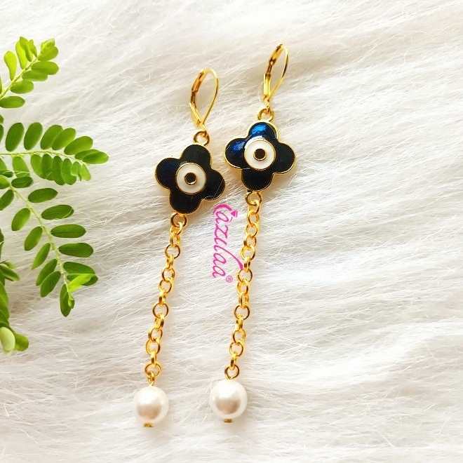 Blue Evil eye golden charm earrings