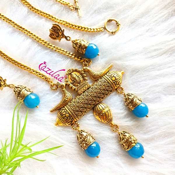 Blue Ganesha antique golden gemstone necklace set